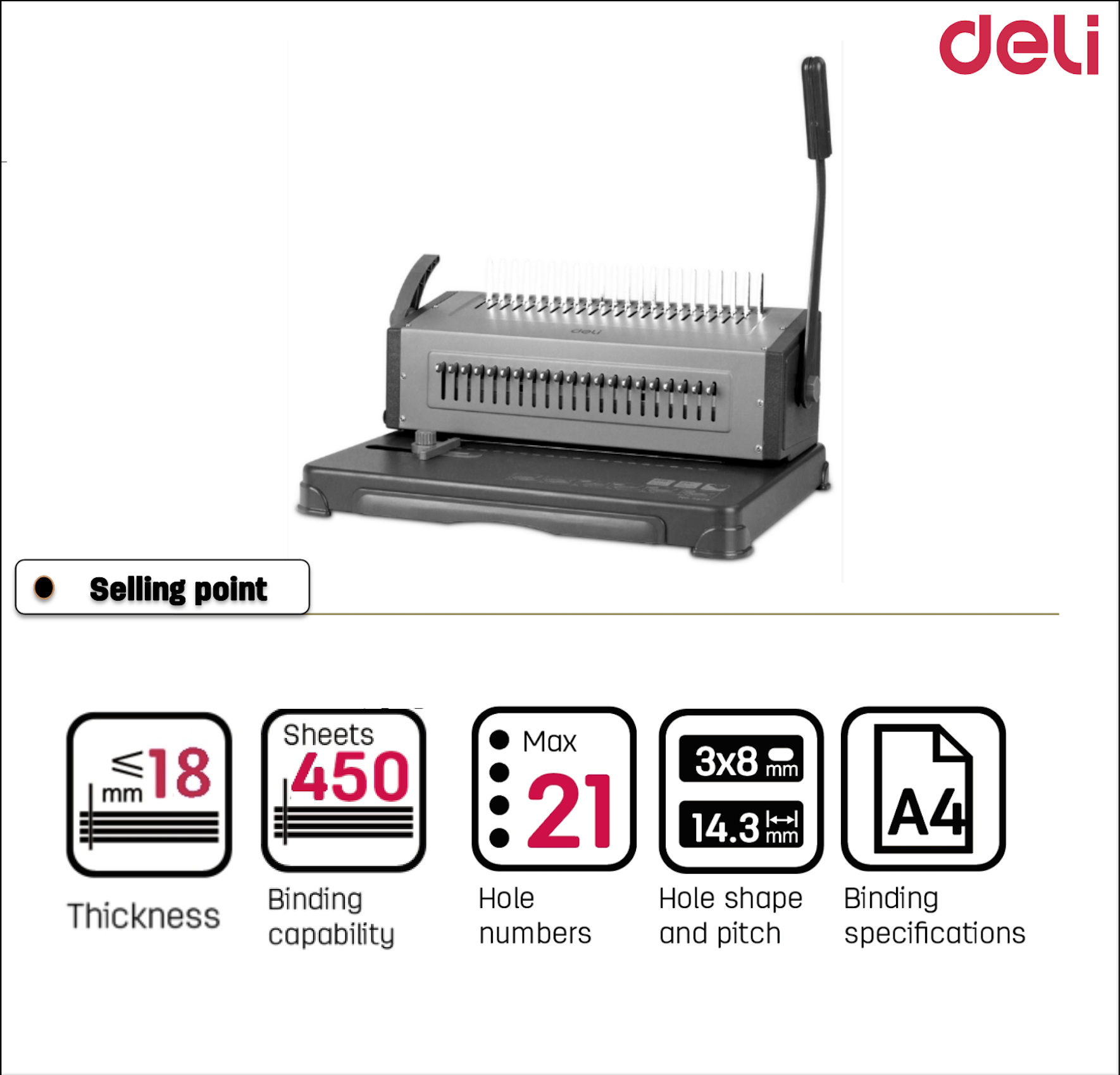 Deli Comb Binding Machine 450 Sheets Capacity