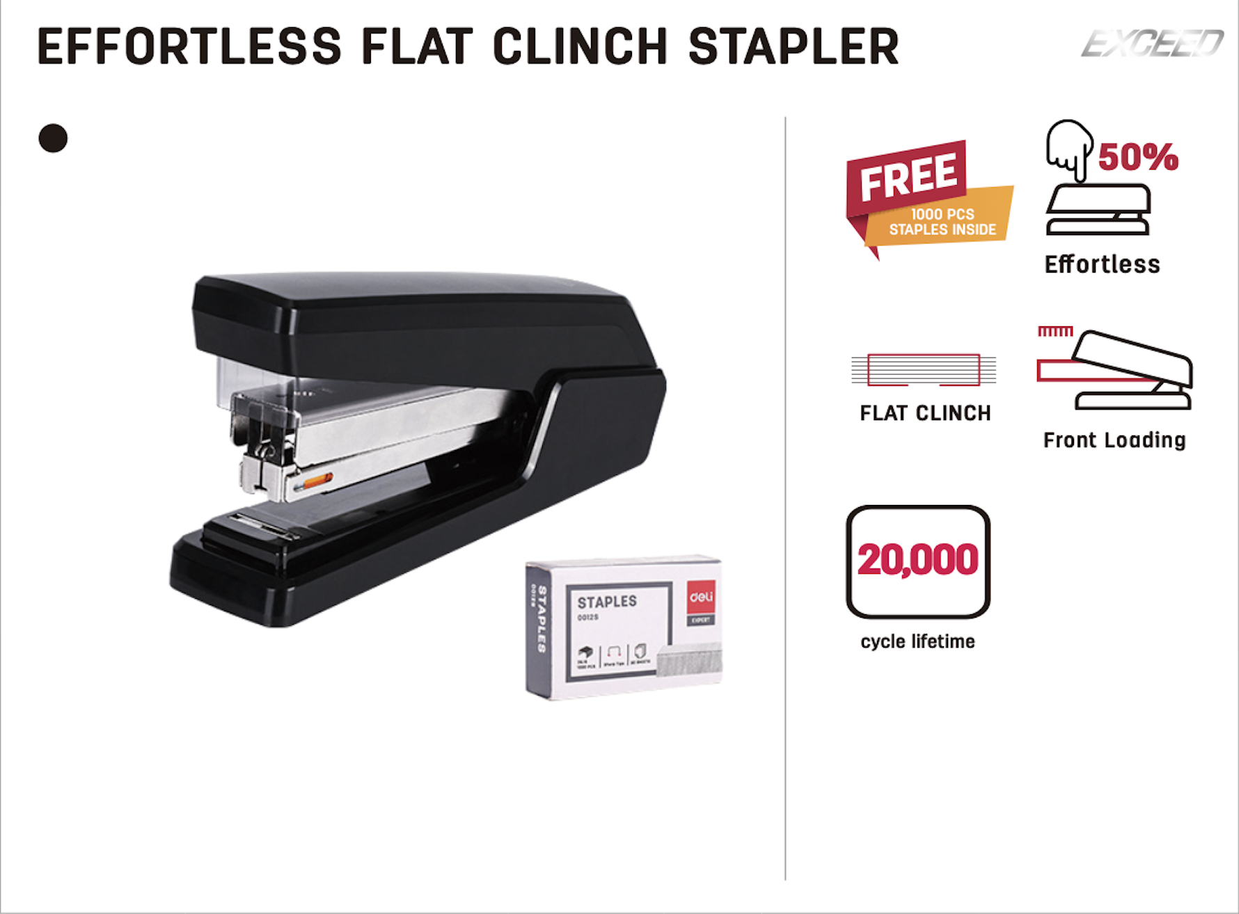 Deli Effortless Flat Clinch Stapler 30 Sheets 