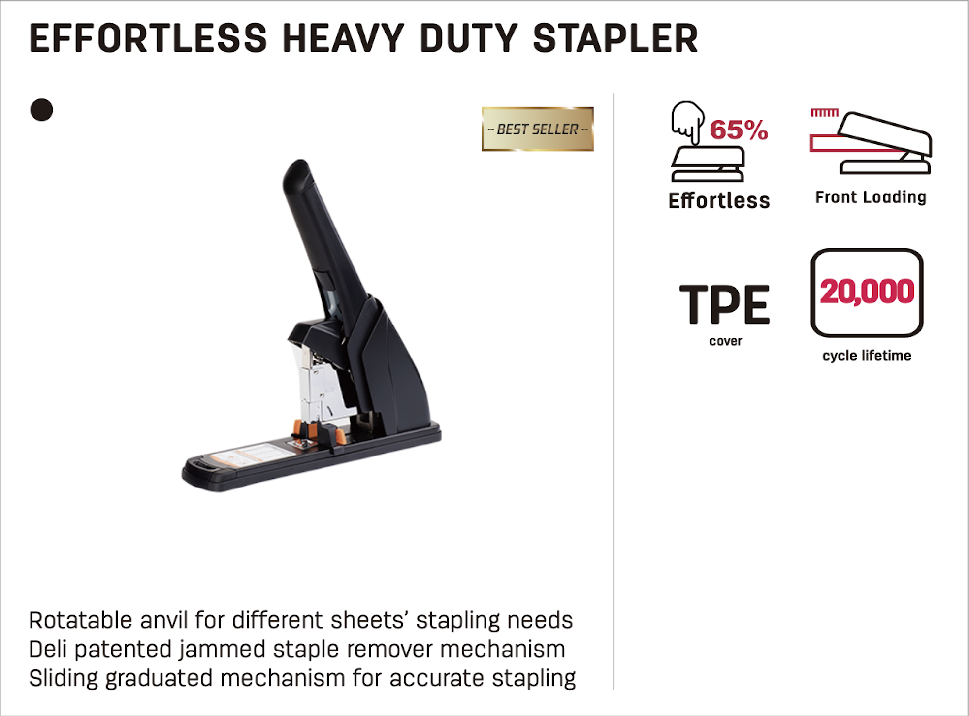 Deli Effortless Heavy Duty Stapler 210 Sheets 