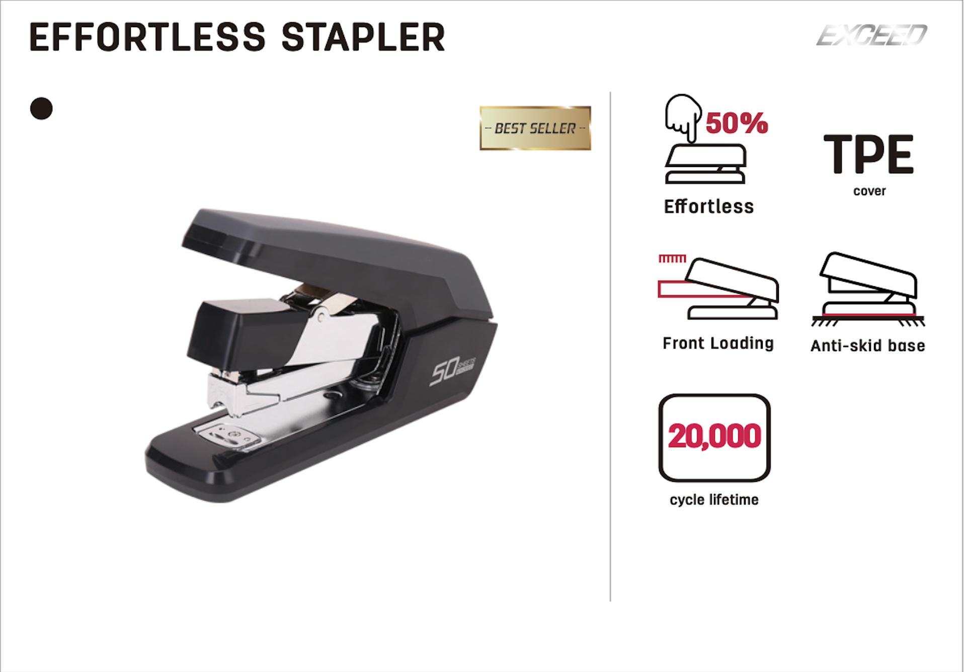 Deli Effortless Stapler 50 Sheets 
