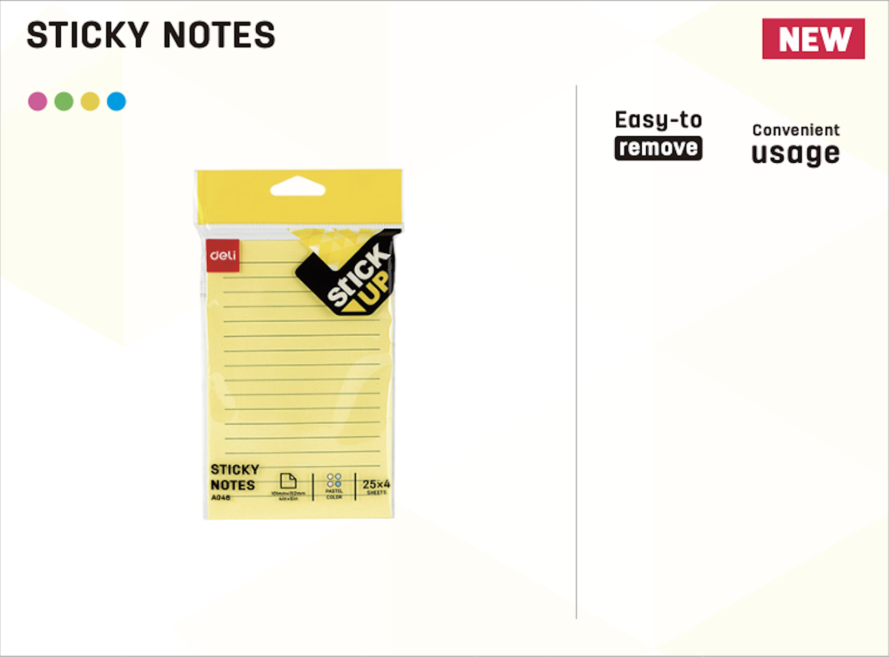 Deli Sticky Notes 101x152mm 4"x6" Assorted Lined 4x25 Sheets 