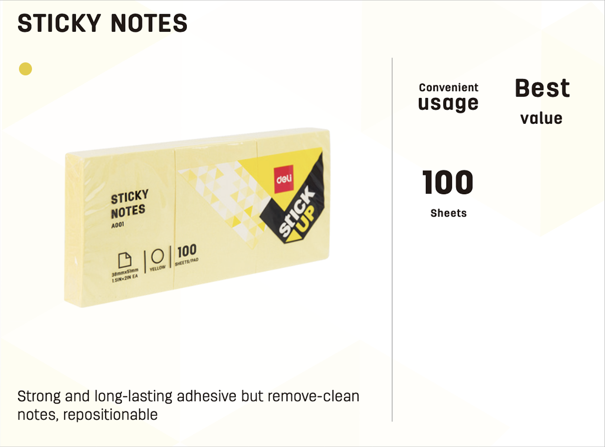 Deli Sticky Notes 38x51mm 1.5"x2", 100 Sheets 