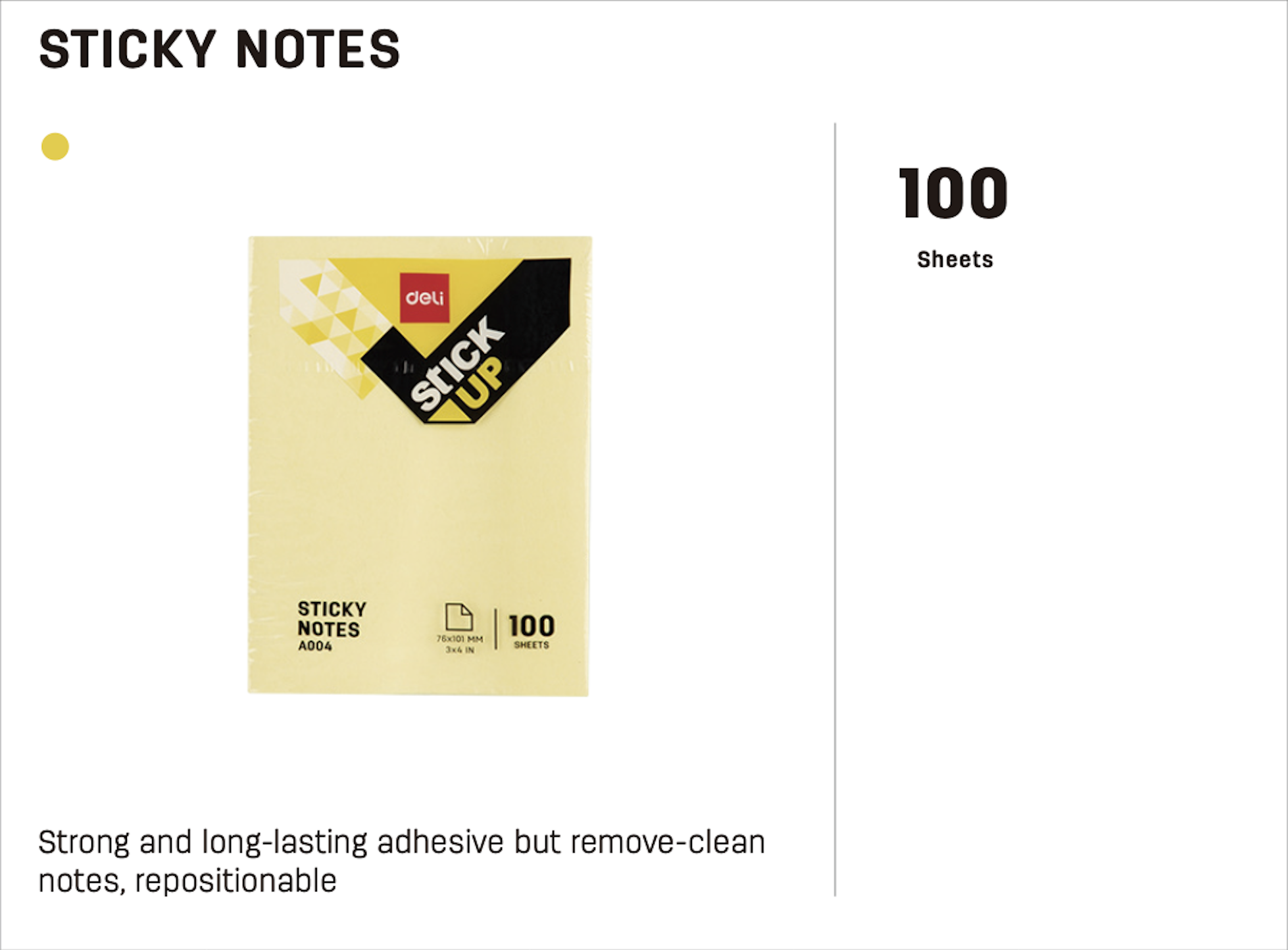 Deli Sticky Notes 76x101mm 3"x4" 100 Sheets 