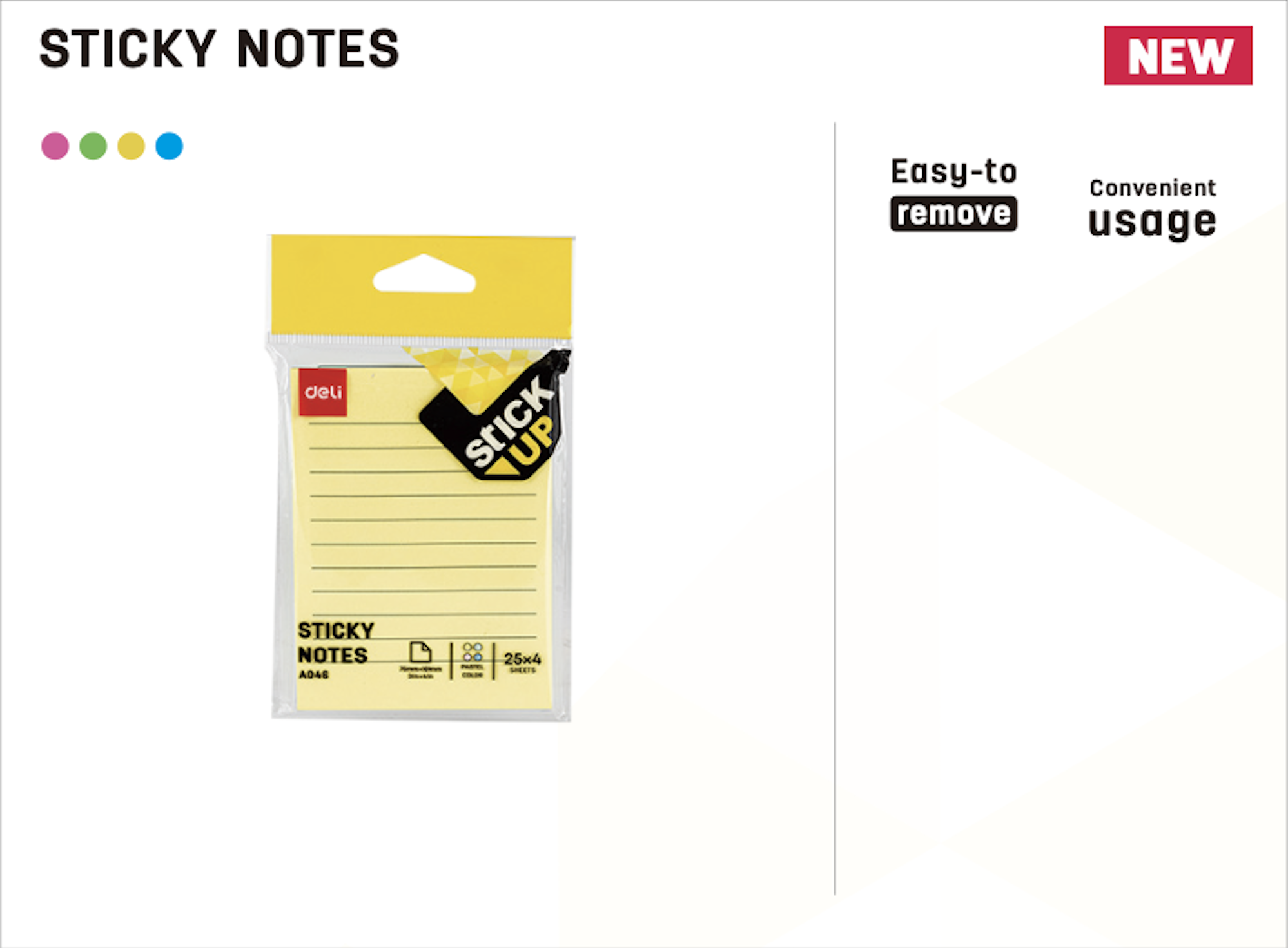 Deli Sticky Notes 76x101mm 3"x4" Assorted Lined 4x25 Sheets 