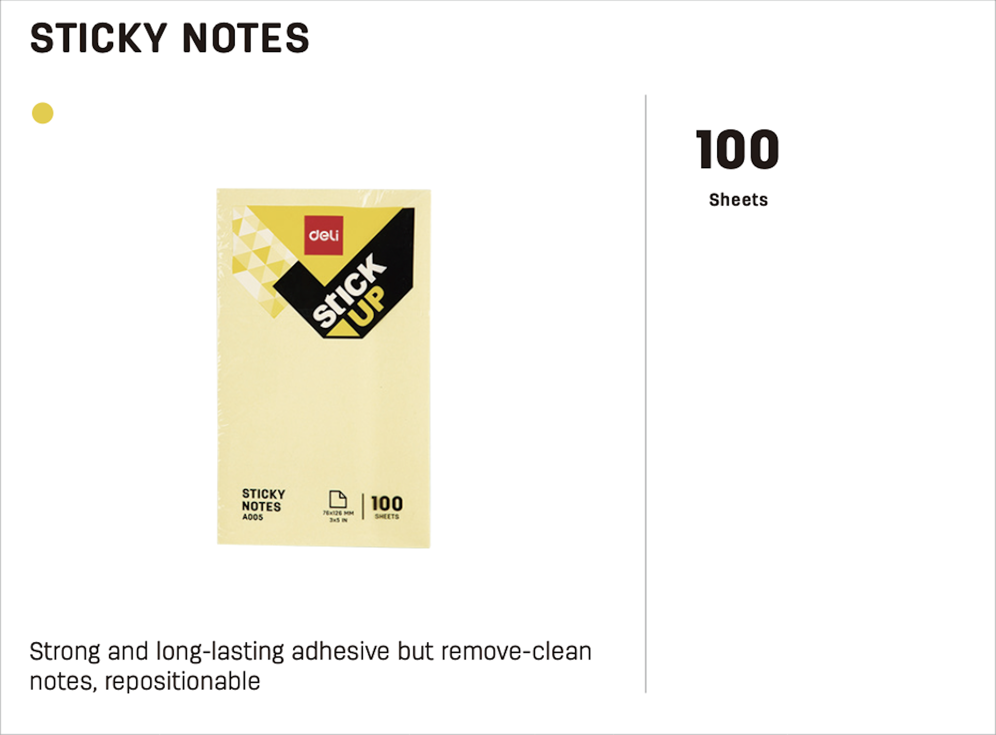 Deli Sticky Notes 76x126mm 3"x5" 100 Sheets 