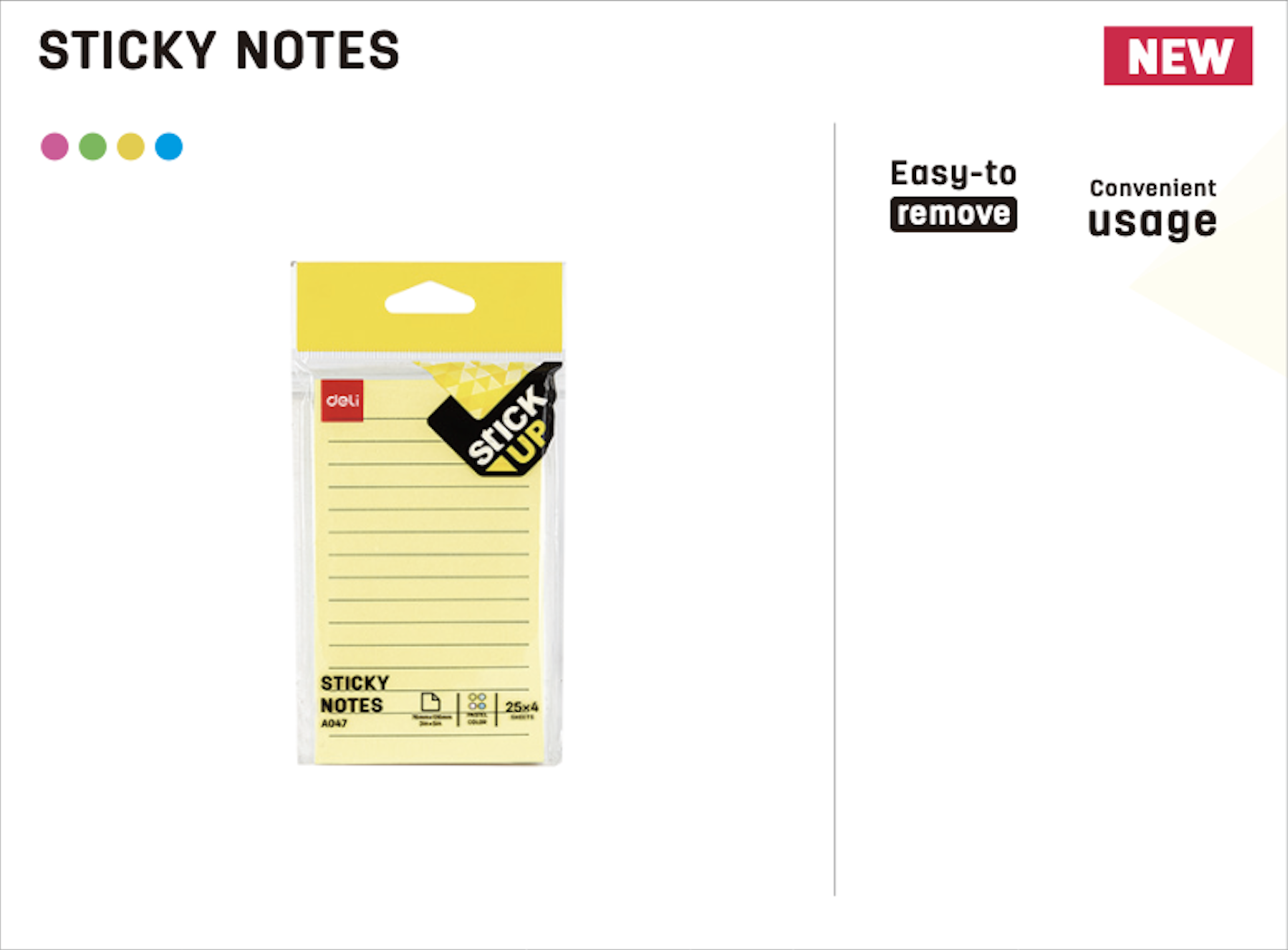 Deli Sticky Notes 76x126mm 3"x5" Assorted Lined 4x25 Sheets 