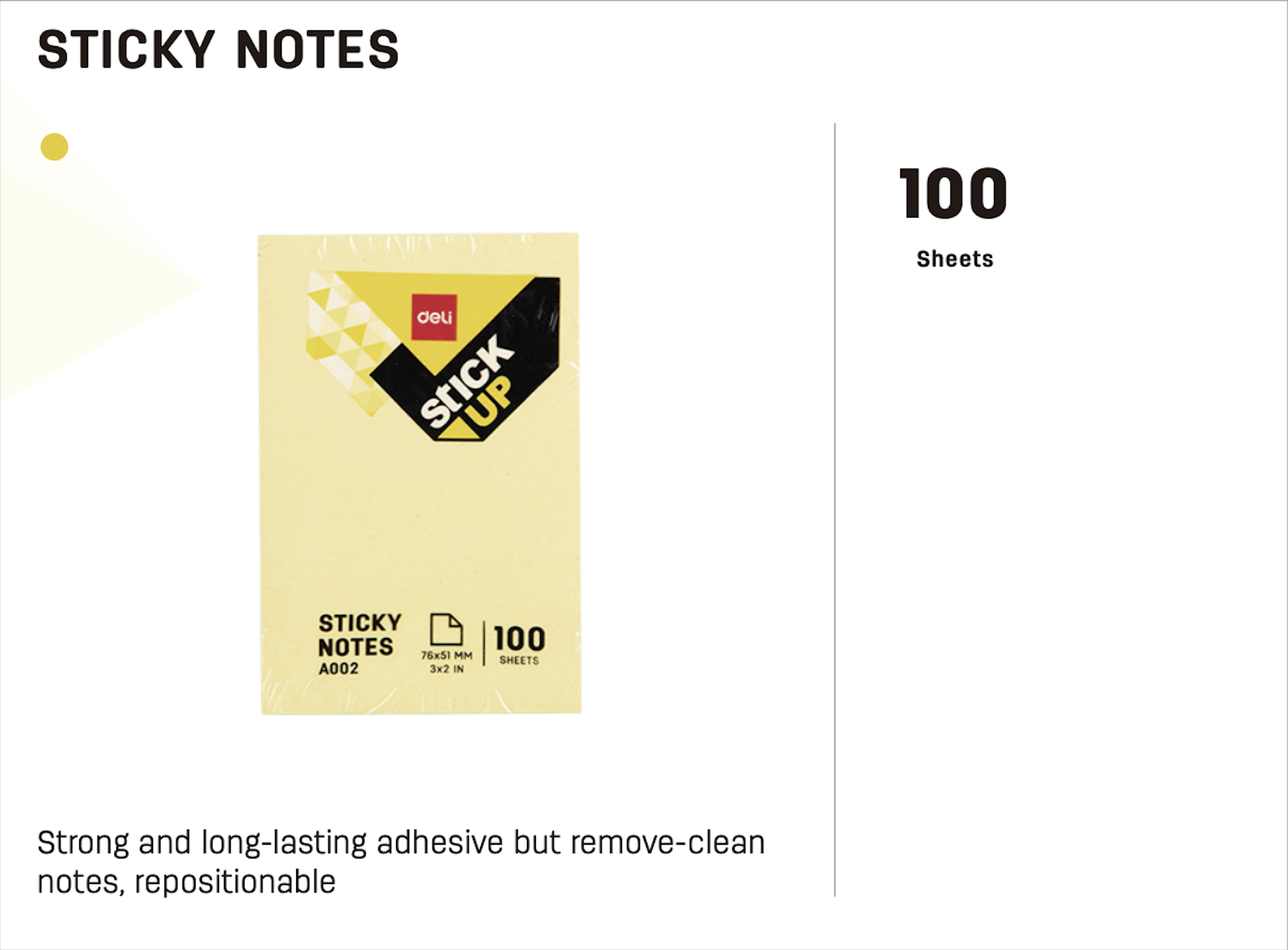 Deli Sticky Notes 76x51mm 3"x2", 100 Sheets 