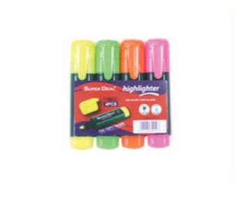 SuperDeal Highlighter Assorted Colors, Pack of 4 