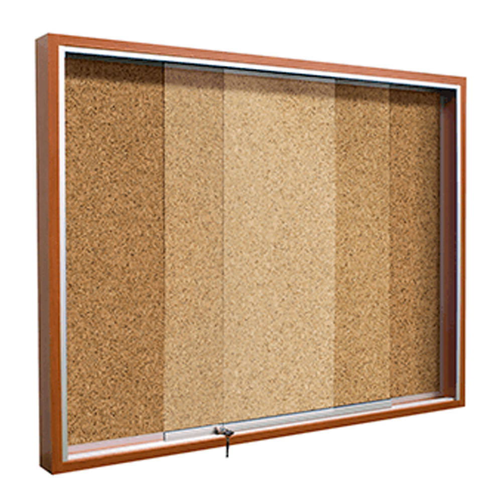 Lockable Cork Notice Board with Sliding Glass