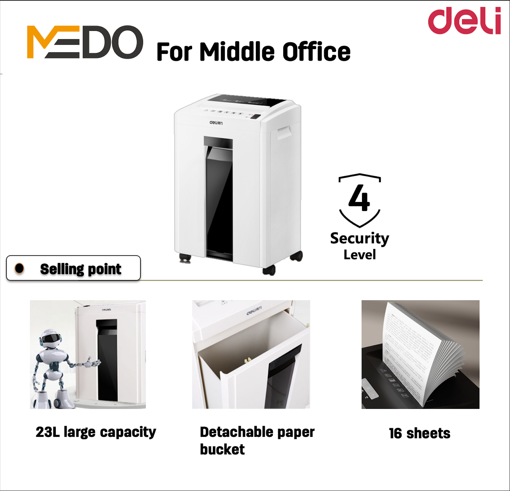 Deli Paper Shredder LARO 16 Sheets 