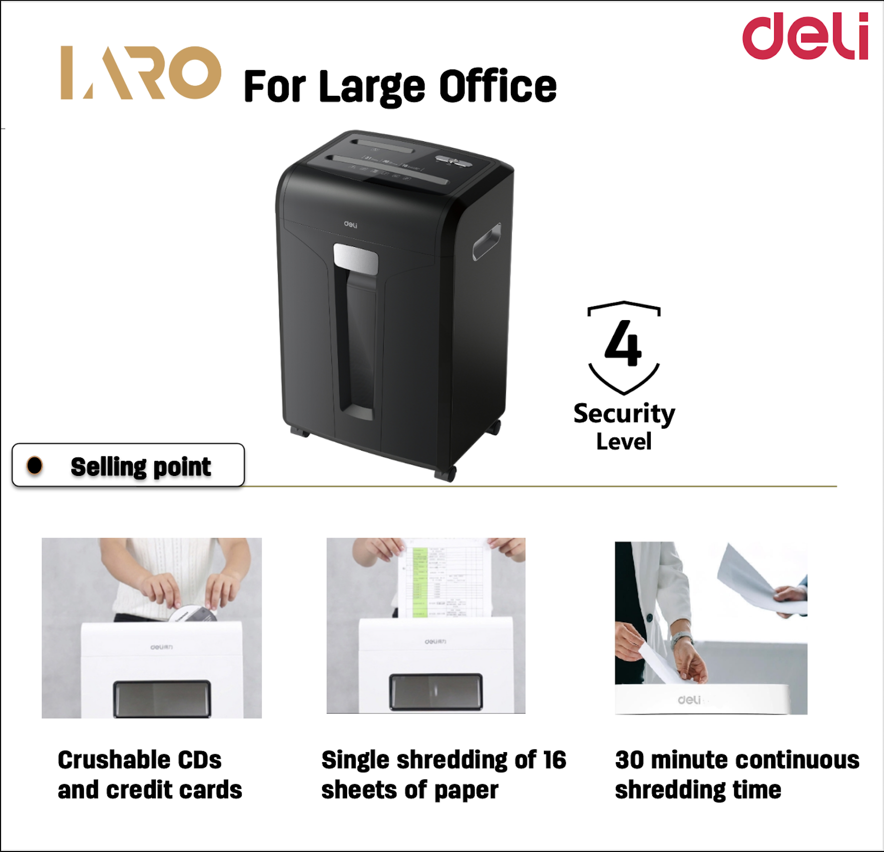 Deli Paper Shredder LARO 16 Sheets 