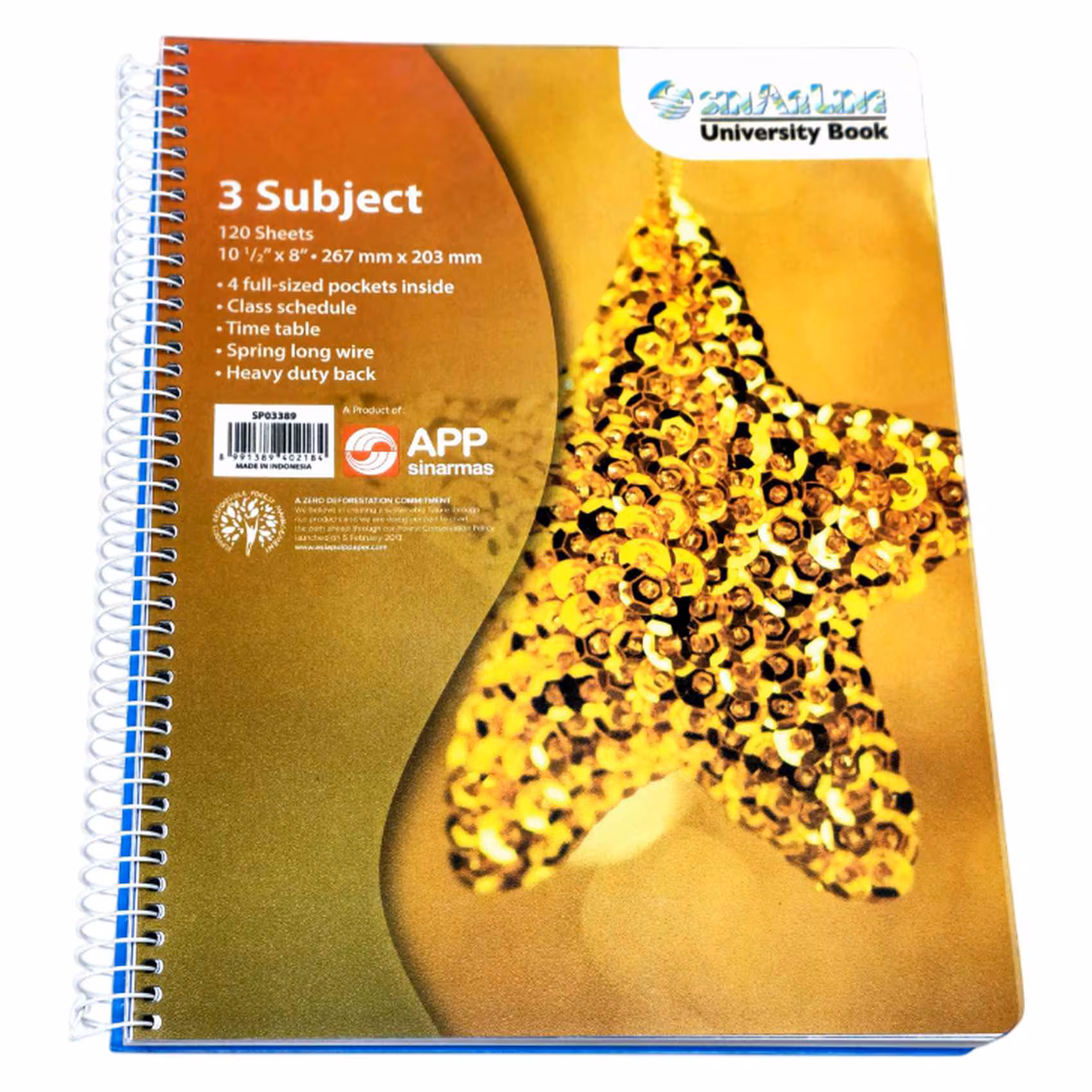 SinarLine Spiral 3-Subject 10.5"X8" 120 Sheets