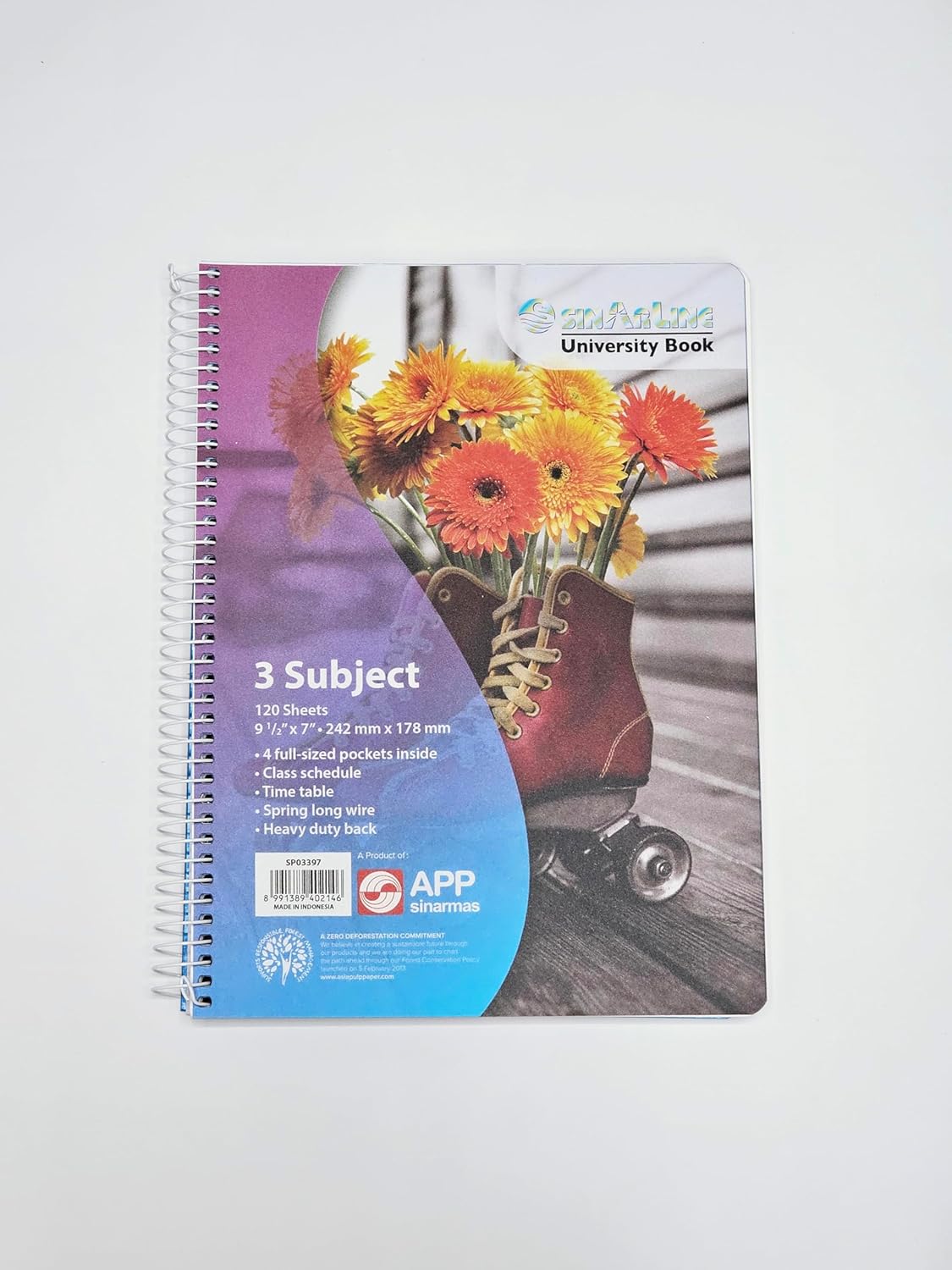 SinarLine Spiral 3-Subject 9.5"X7" 120 Sheets
