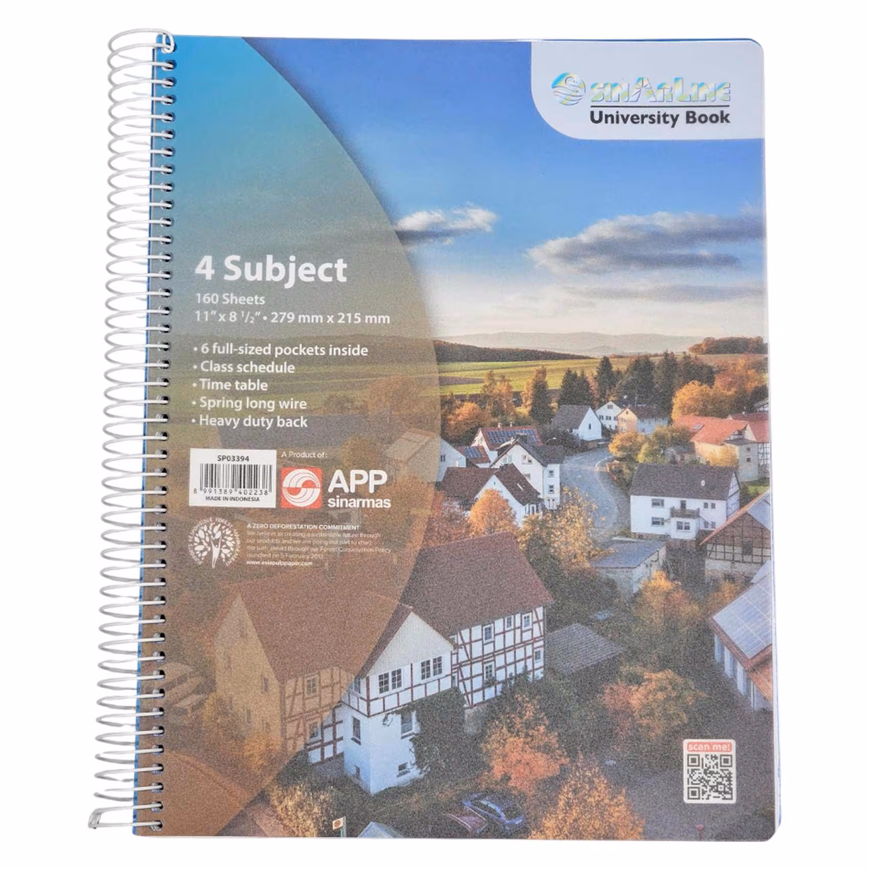 SinarLine Spiral 4-Subject 11"X8.5" 160 Sheets