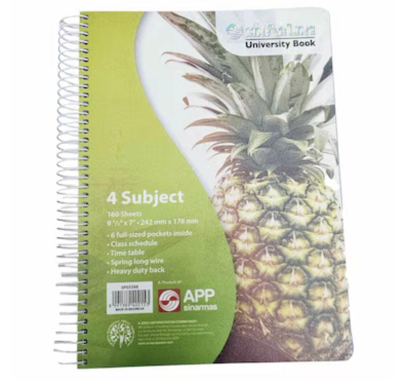 SinarLine Spiral 4-Subject 9.5"X7" 160 Sheets