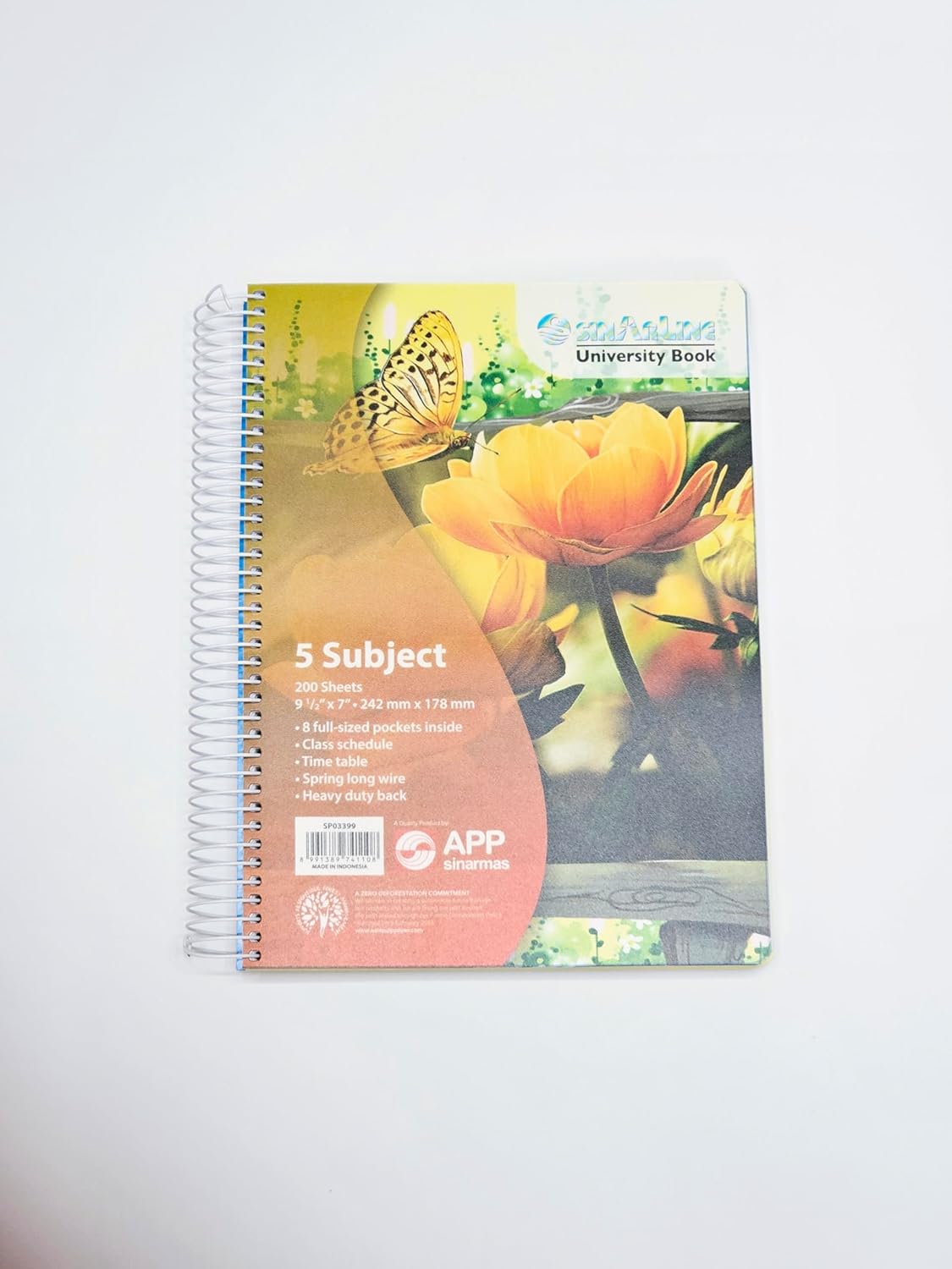 SinarLine Spiral 5-Subject 9.5"X7" 200 Sheets